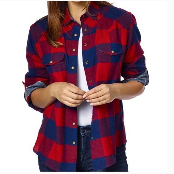 JACHS Girlfriend Tops - Jachs Girlfriend Red Buffalo Plaid Button Top S